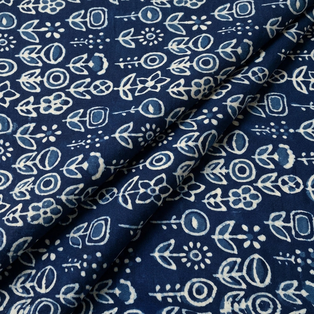 Folded Indigo Hand block Cotton Fabric