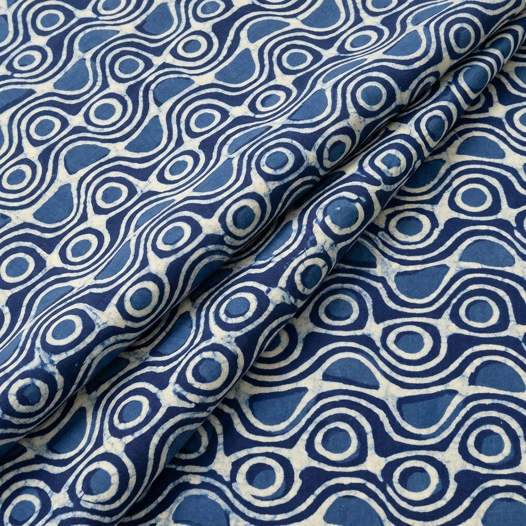Folded Indigo Hand block Cotton Fabric