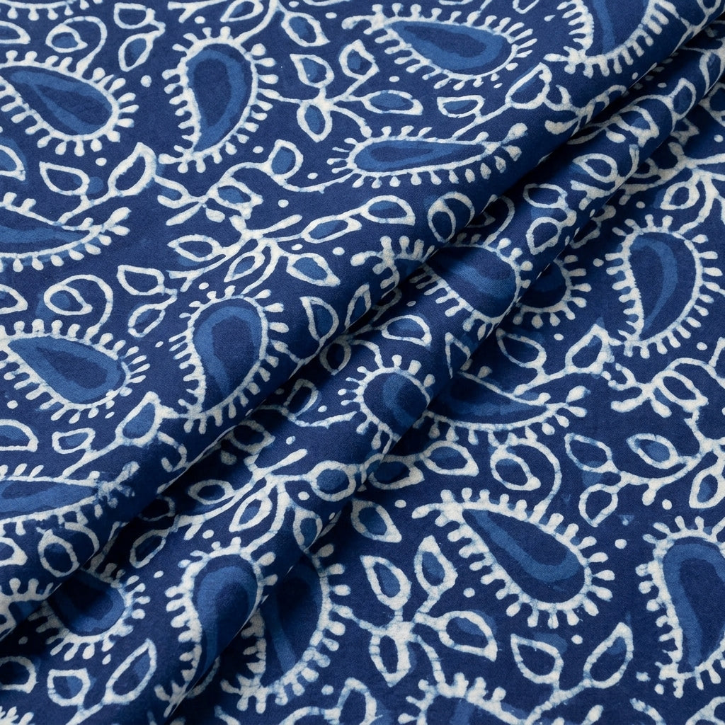 Folded Indigo Hand block Cotton Fabric