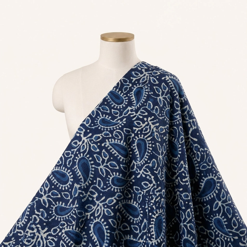 Indigo Hand block Cotton Fabric Draped as a saree