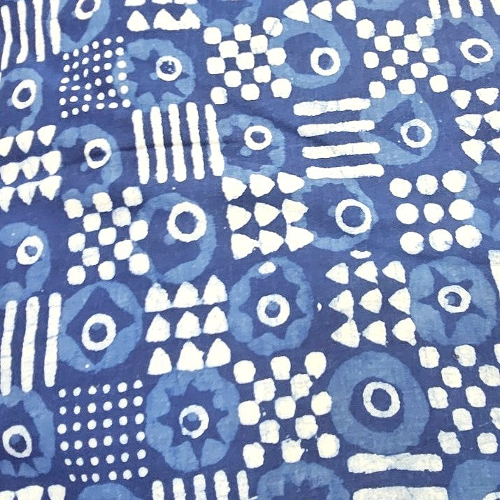 Indigo Hand Block Cotton Fabric, laid flat