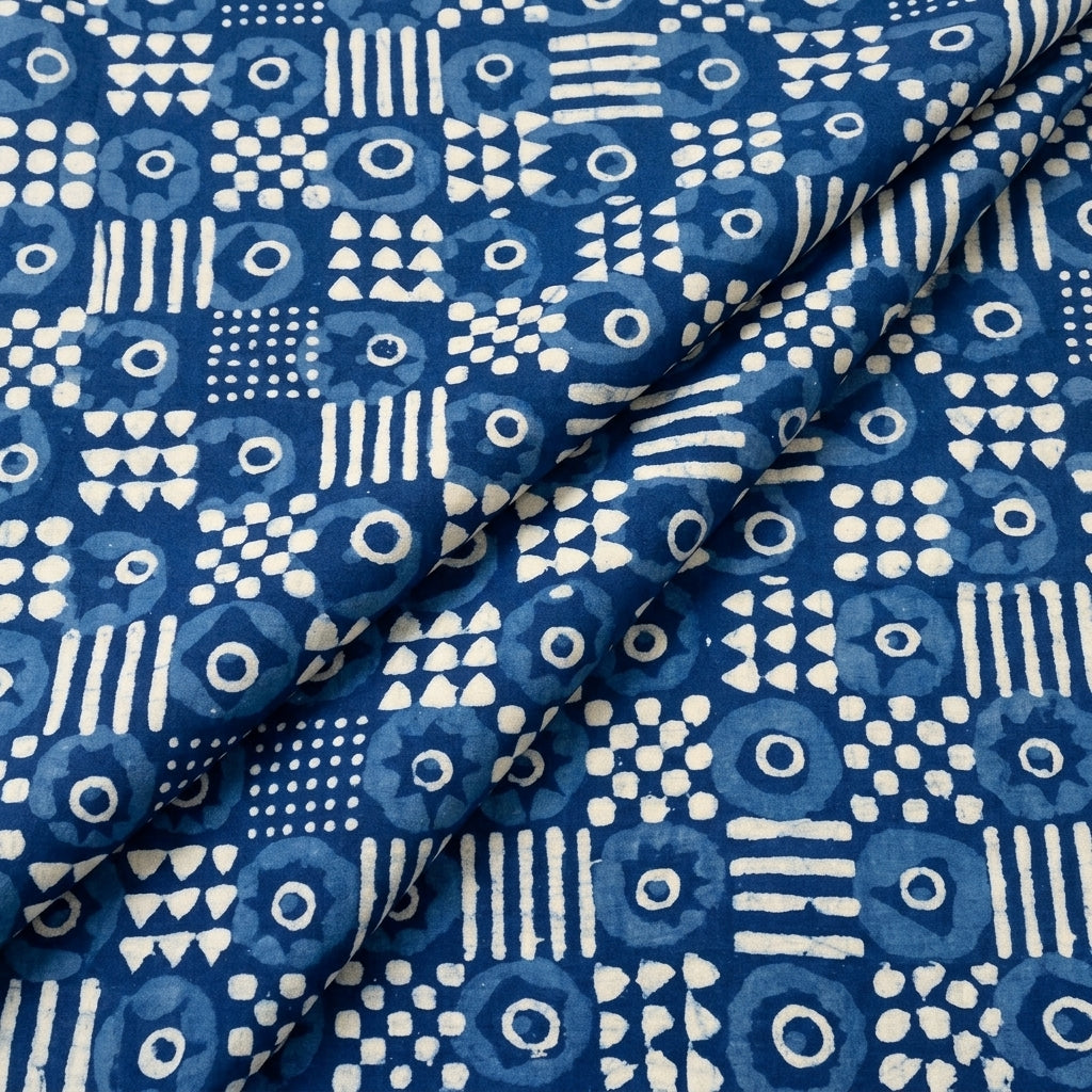 Folded Indigo Hand block Cotton Fabric