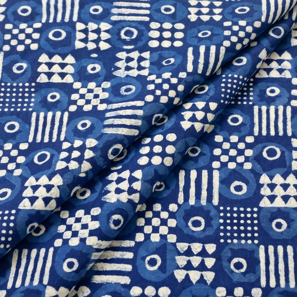 Folded Indigo Hand block Cotton Fabric