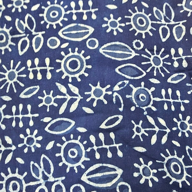Indigo Hand Block Cotton Fabric, laid flat