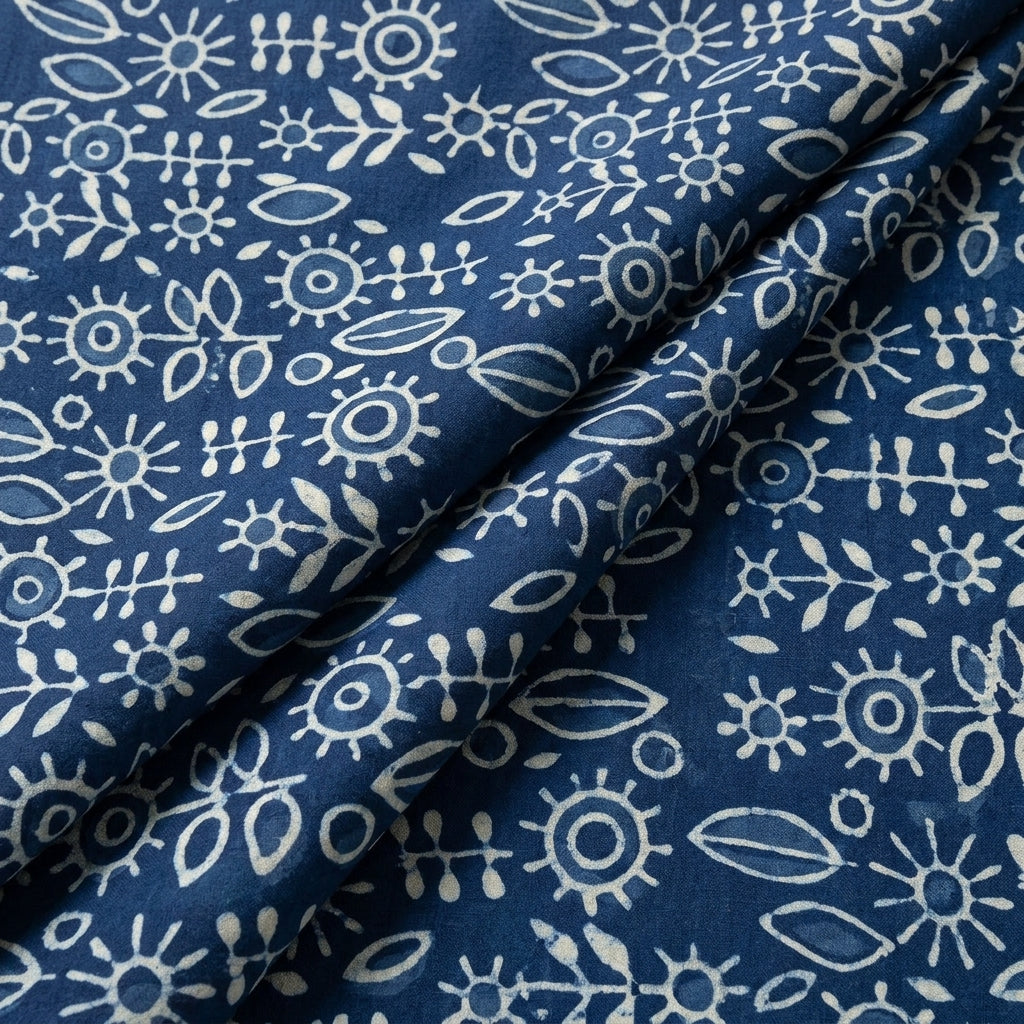 Folded Indigo Hand block Cotton Fabric