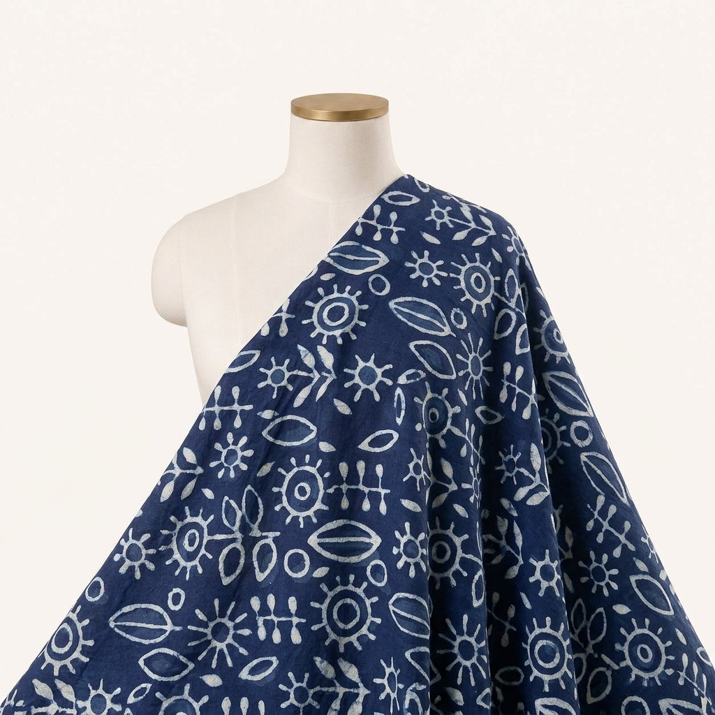 Indigo Hand block Cotton Fabric Draped as a saree