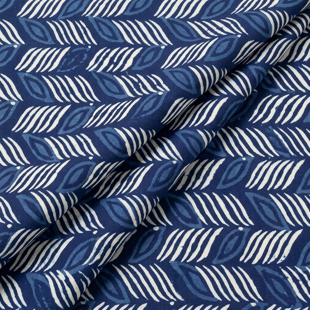 Folded Indigo Hand block Cotton Fabric