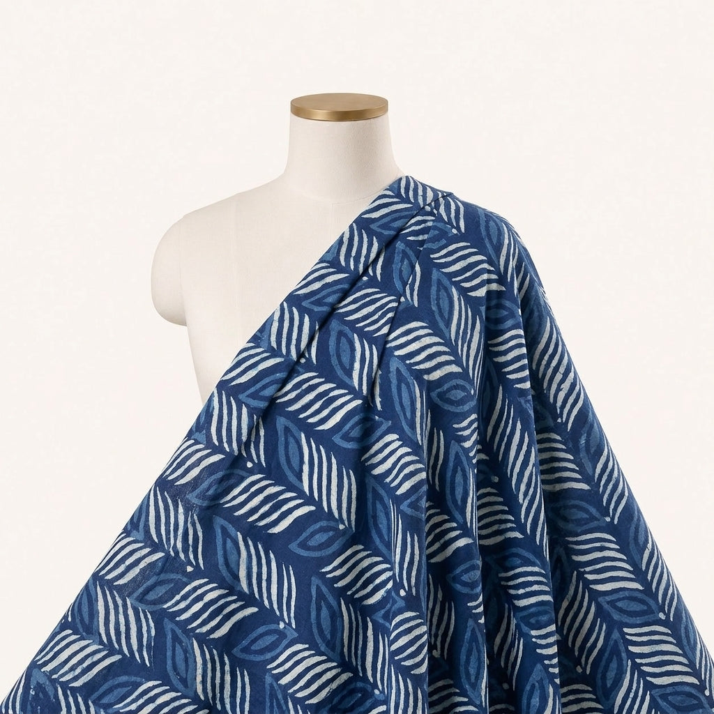 Indigo Hand block Cotton Fabric Draped as a saree