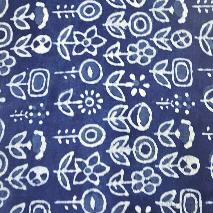 Indigo Hand Block Cotton Fabric, laid flat