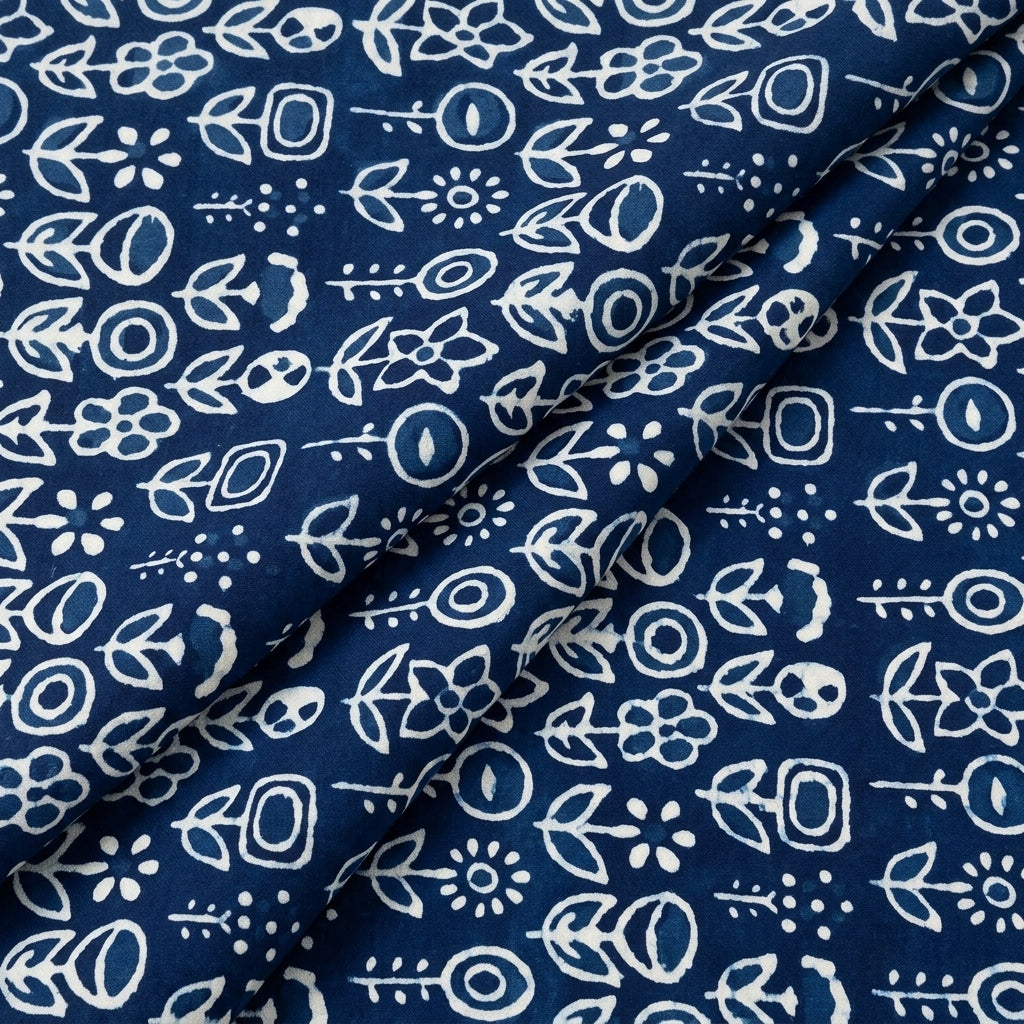 Folded Indigo Hand block Cotton Fabric