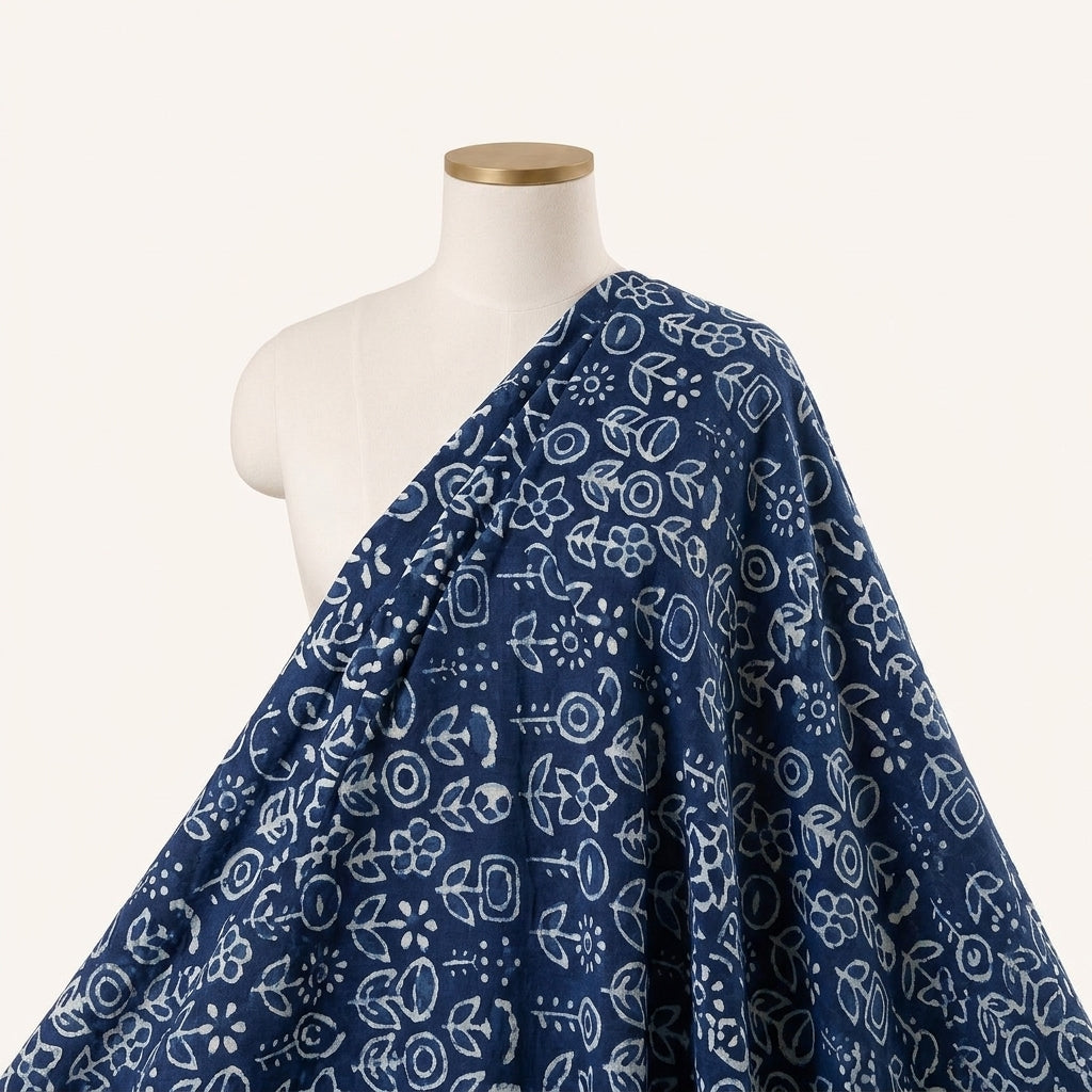 Indigo Hand block Cotton Fabric Draped as a saree