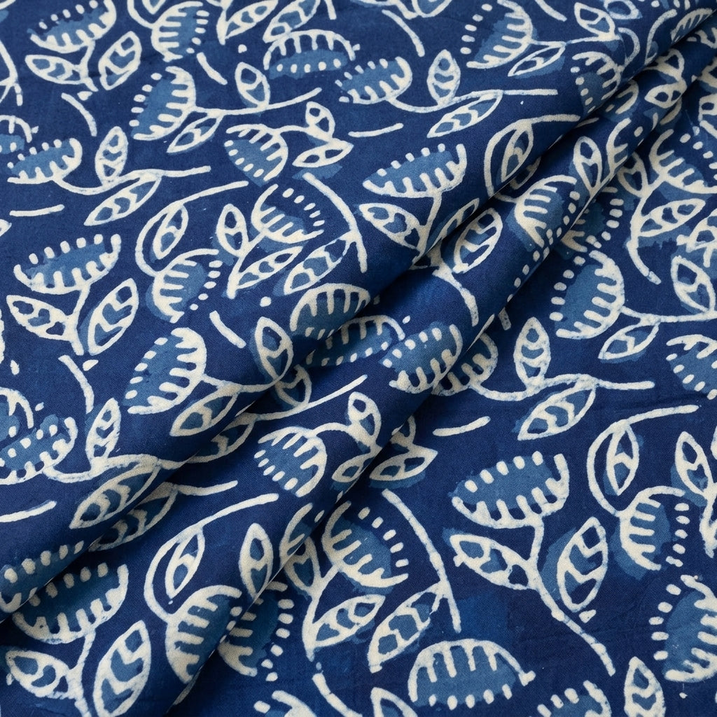 Folded Indigo Hand block Cotton Fabric