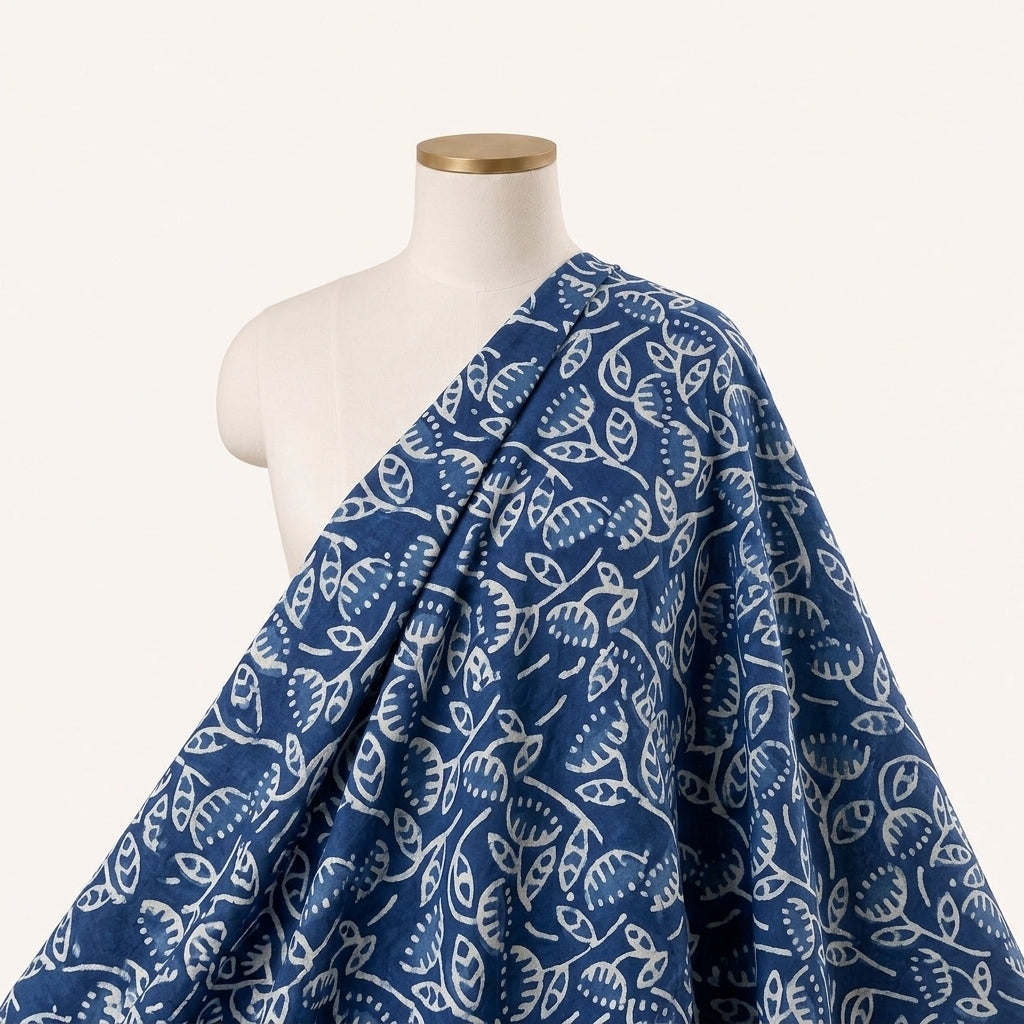 Indigo Hand block Cotton Fabric Draped as a saree