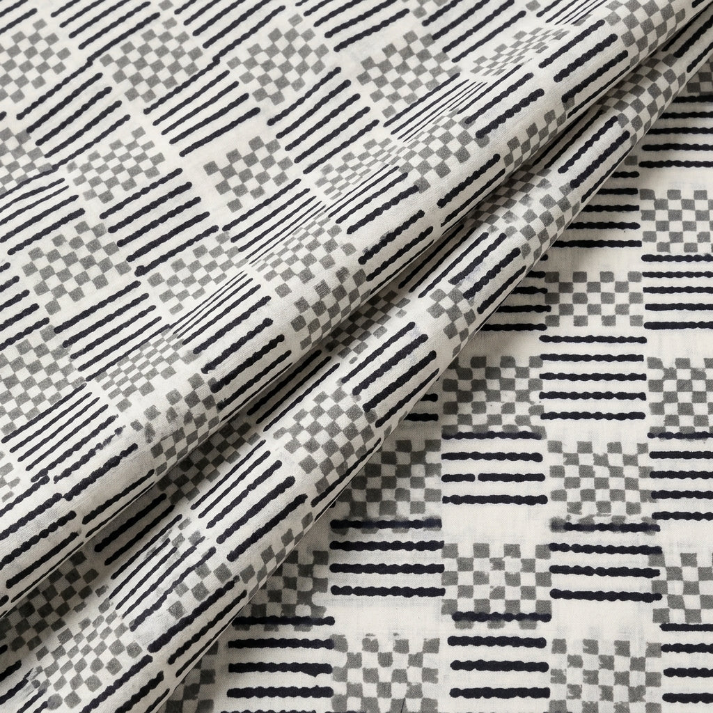 Folded White Printed Cotton Fabric