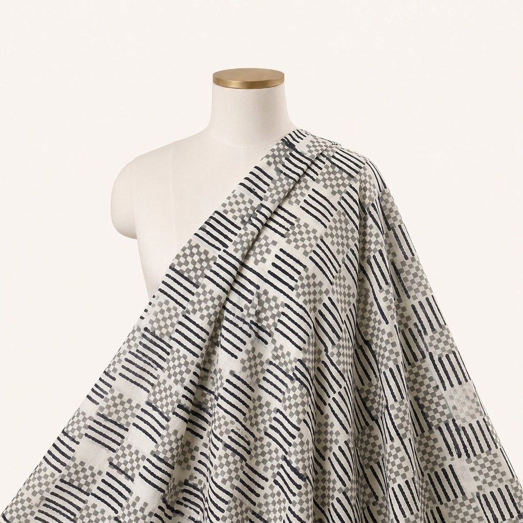 White Printed Cotton Fabric Draped as a saree