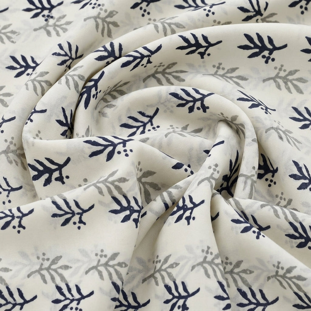 Swirled White Hand block Cotton Fabric Showing Drape