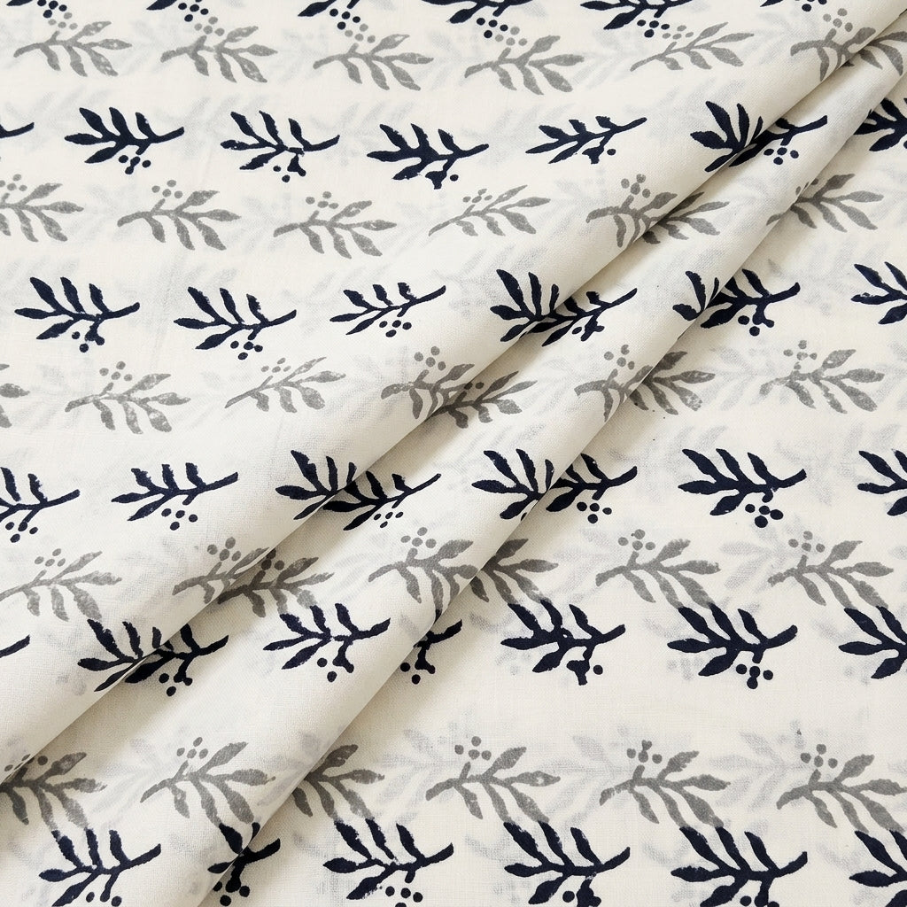 Folded White Hand block Cotton Fabric