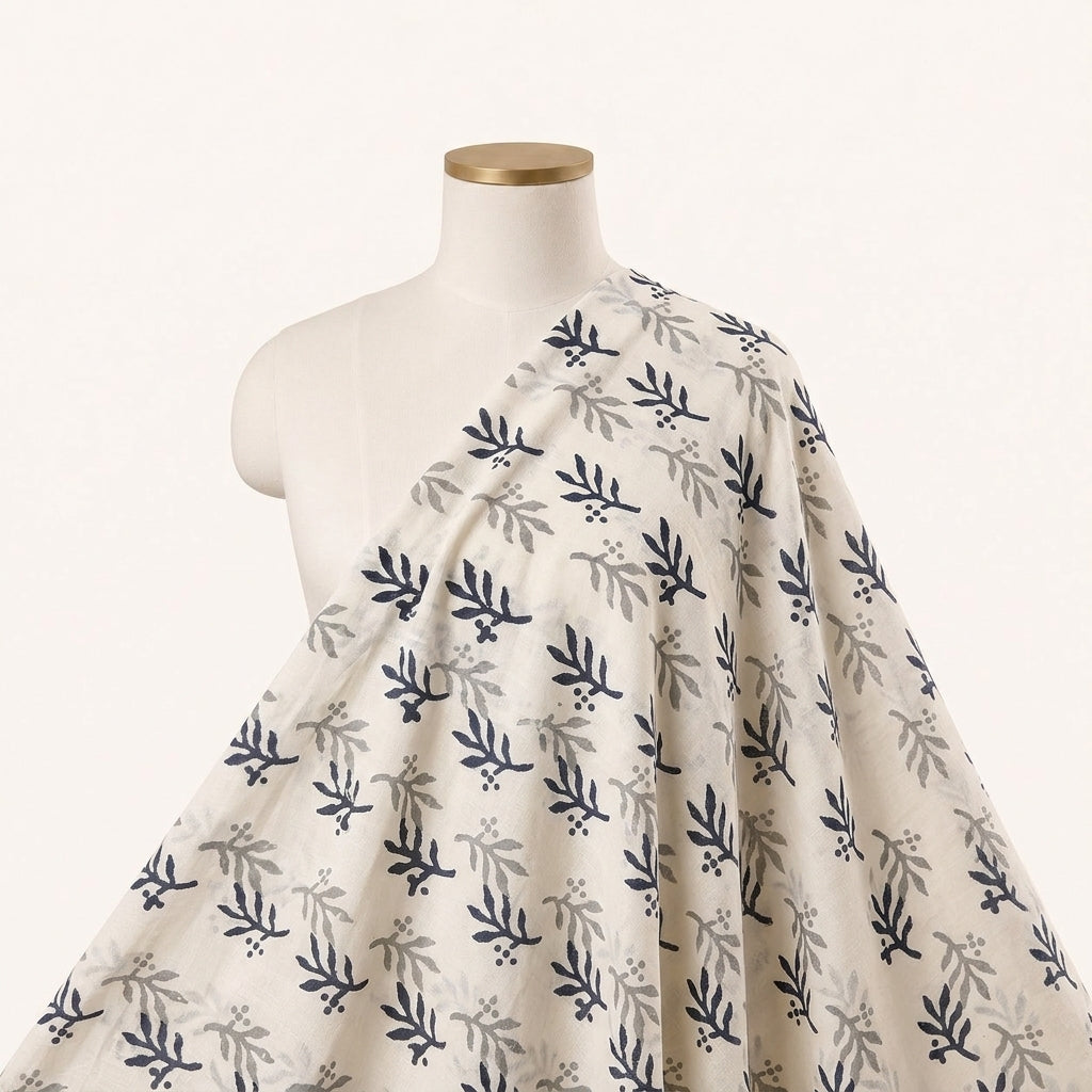 White Hand block Cotton Fabric Draped as a saree