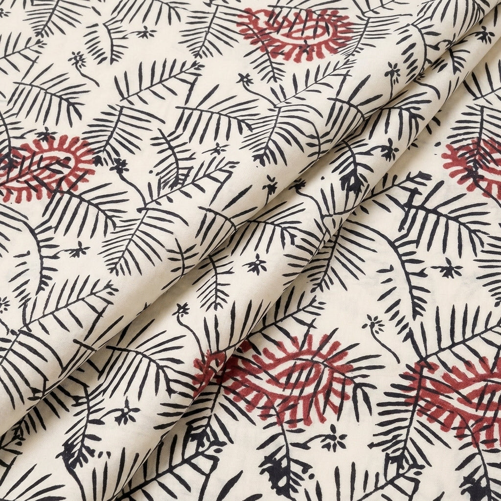 Folded White Hand block Cotton Fabric
