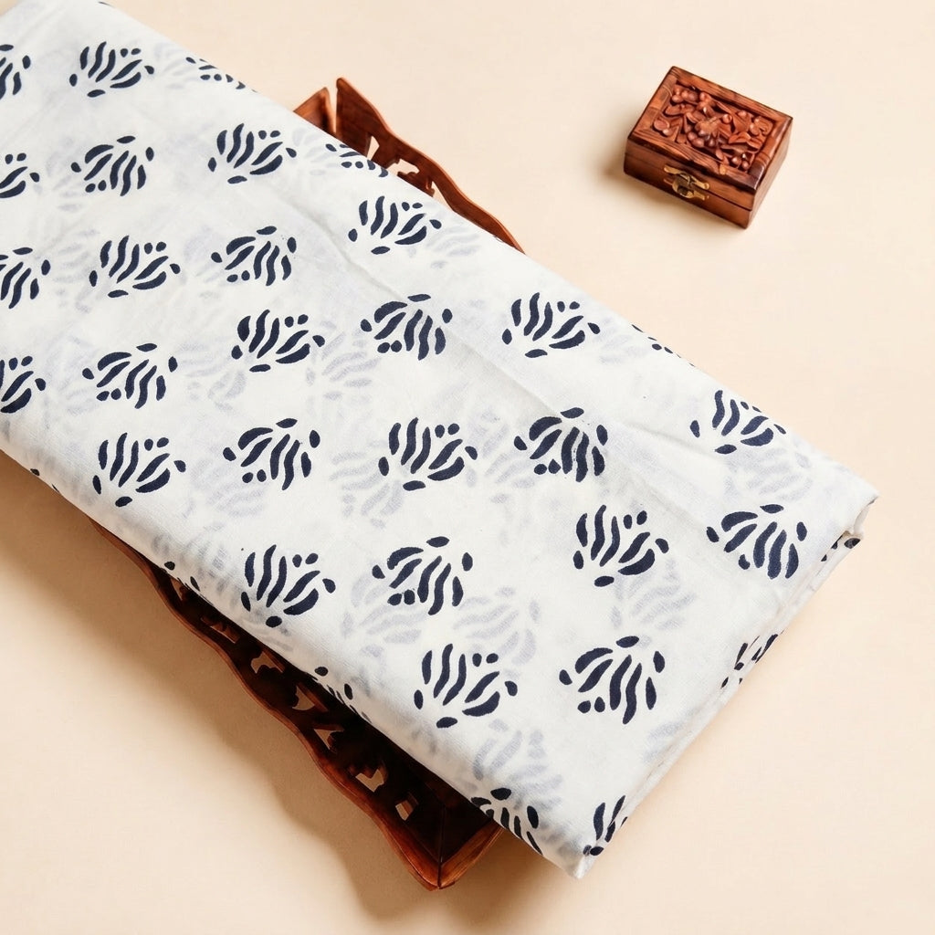 White Hand block Cotton Fabric