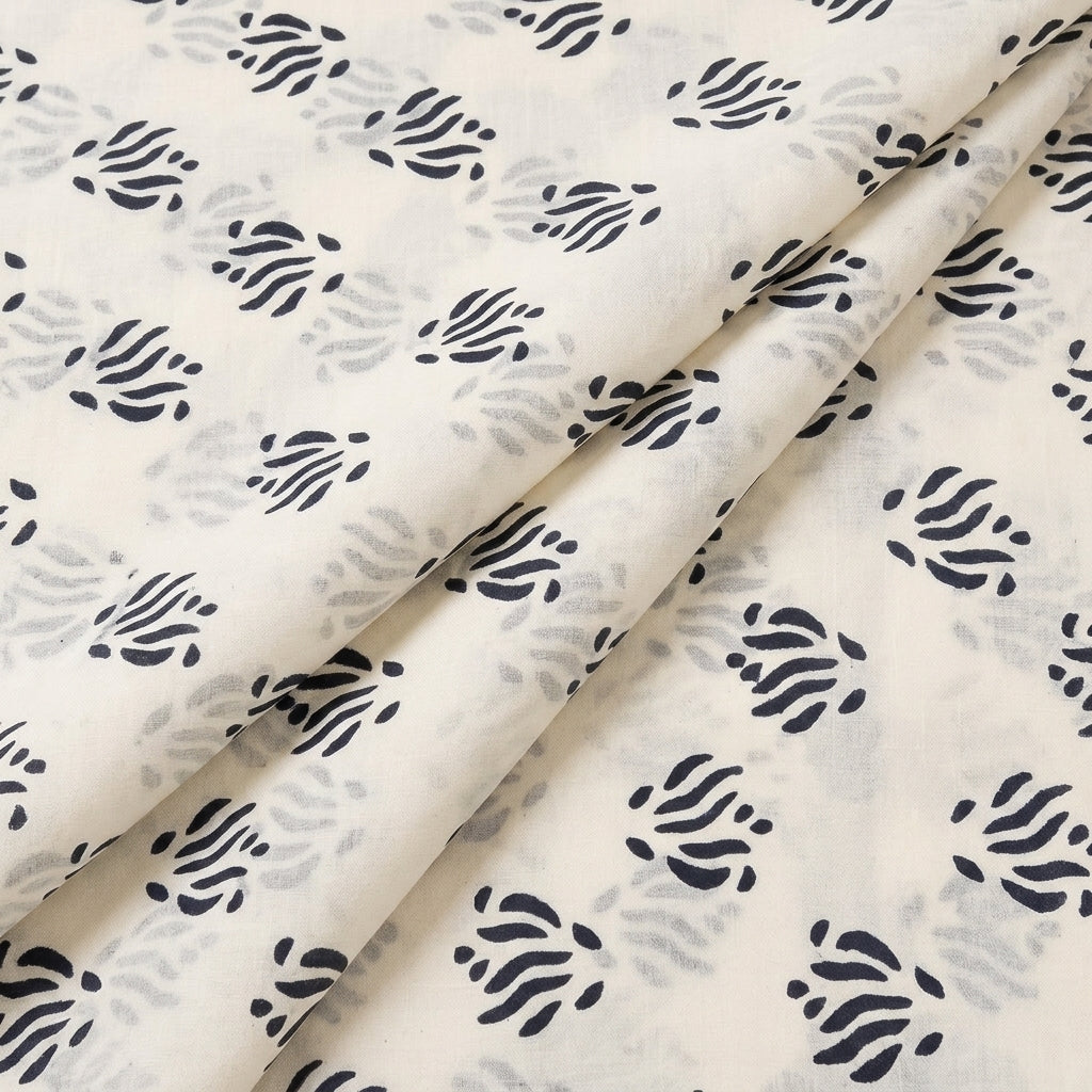 Folded White Hand block Cotton Fabric