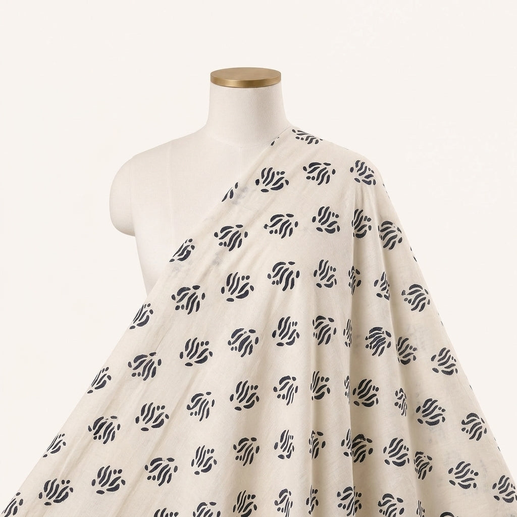 White Hand block Cotton Fabric Draped as a saree