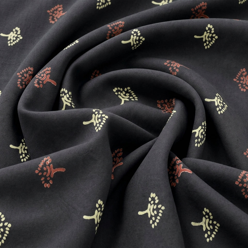 Swirled Black Hand block Cotton Fabric Showing Drape