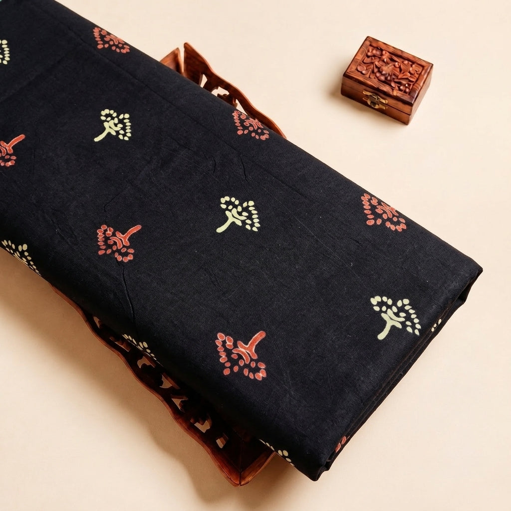 Black Hand block Cotton Fabric