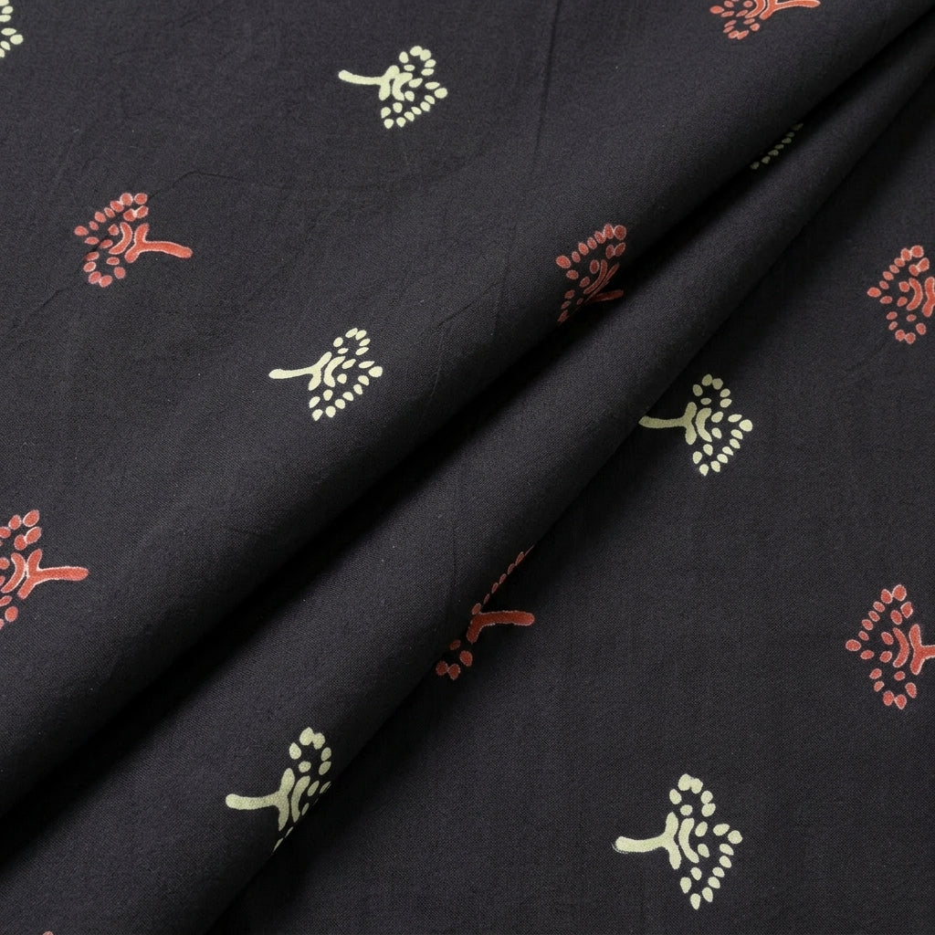 Folded Black Hand block Cotton Fabric