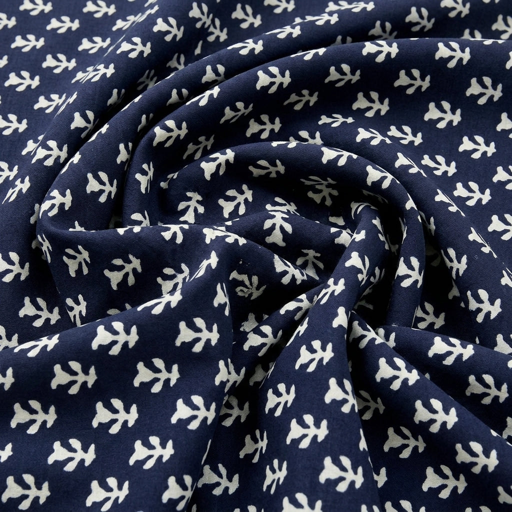 Swirled Black Hand block Cotton Fabric Showing Drape