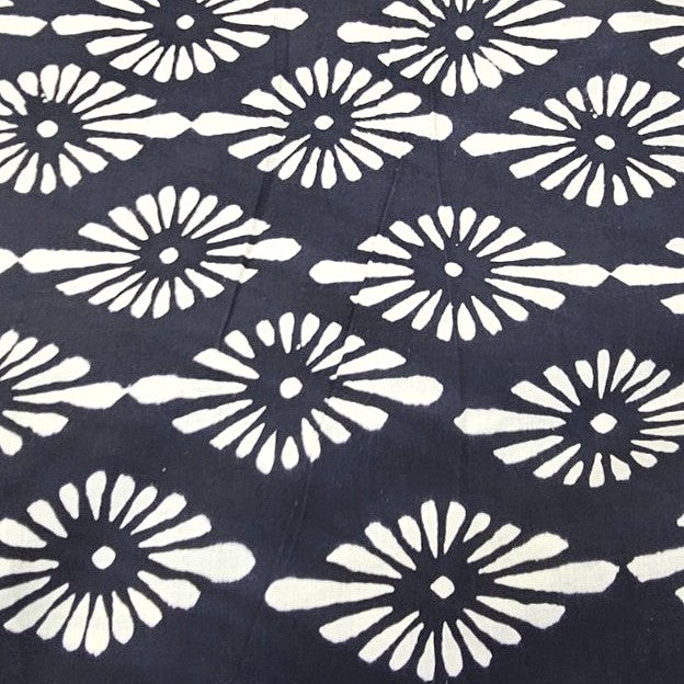 Black Hand block Cotton Fabric, laid flat