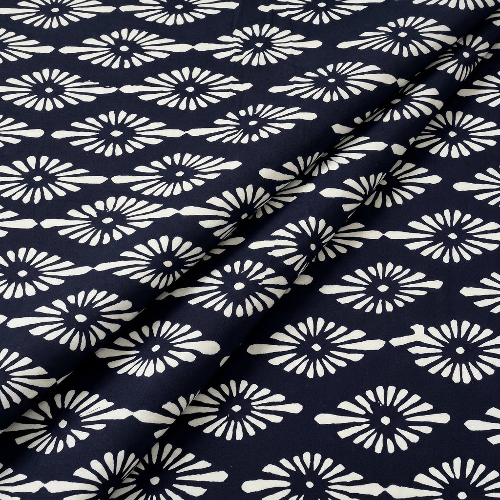 Black Hand block Cotton Fabric, folded