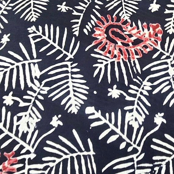 Black Hand block Cotton Fabric, laid flat