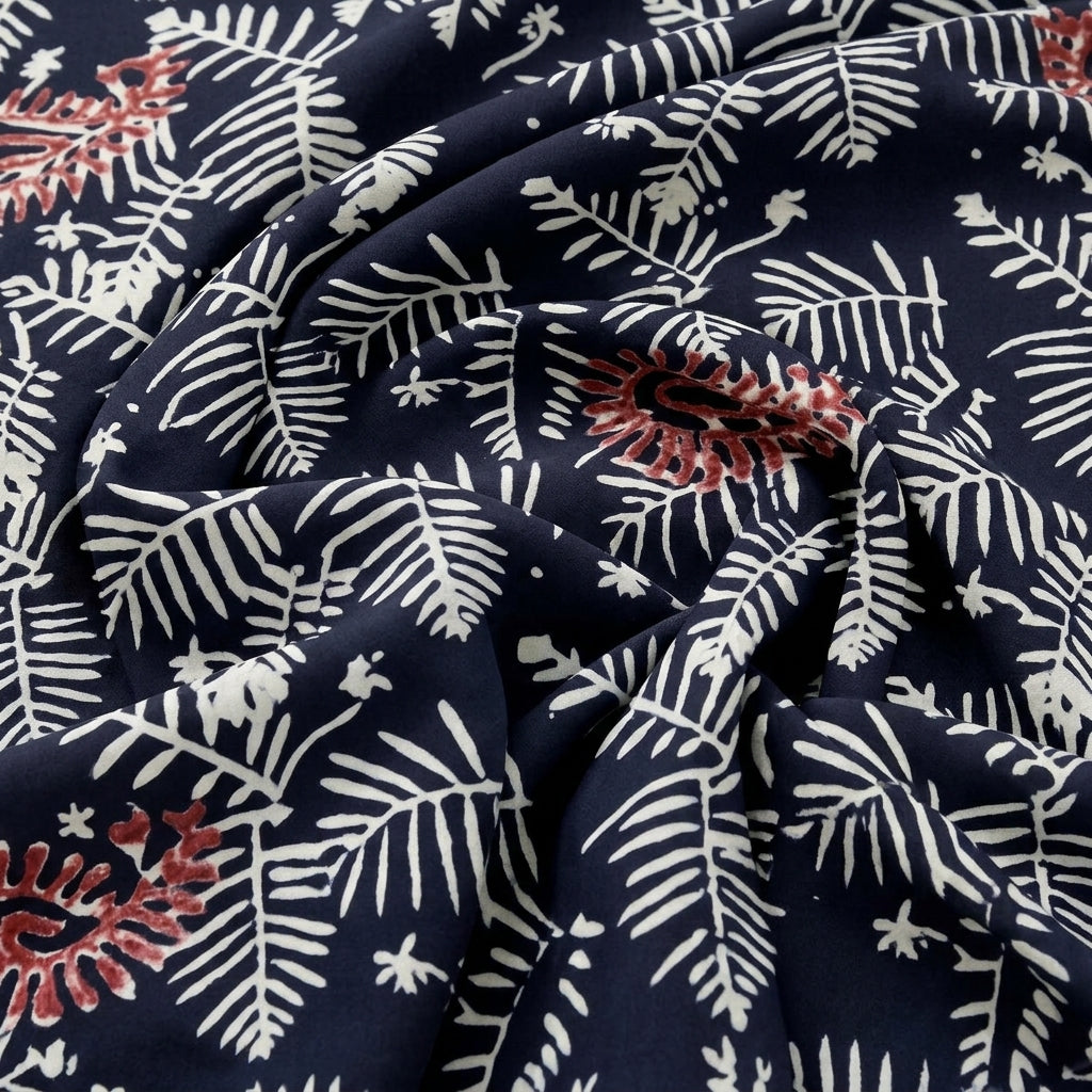 Swirled Black Hand block Cotton Fabric Showing Paisley and Drape