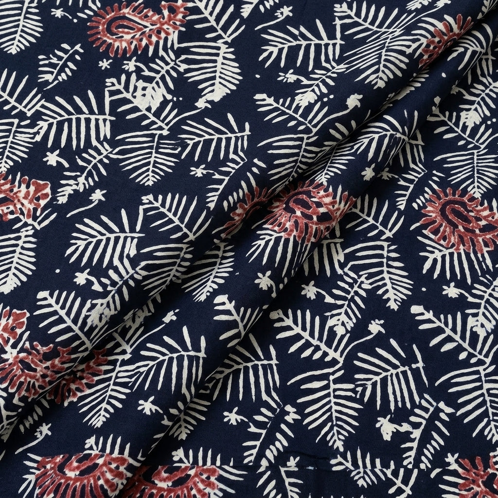 Folded Black Hand block Cotton Fabric