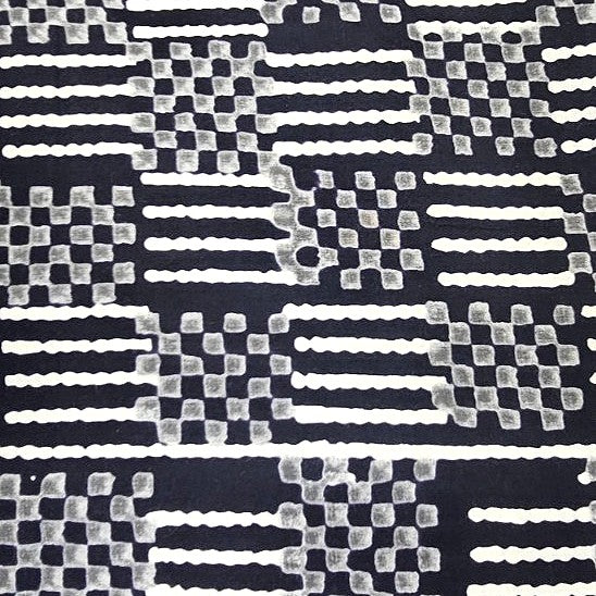 Black Hand block Cotton Fabric, laid flat