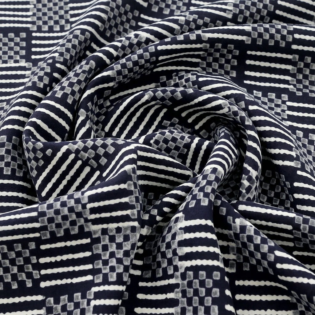 Swirled Black Hand block Cotton Fabric Showing Drape