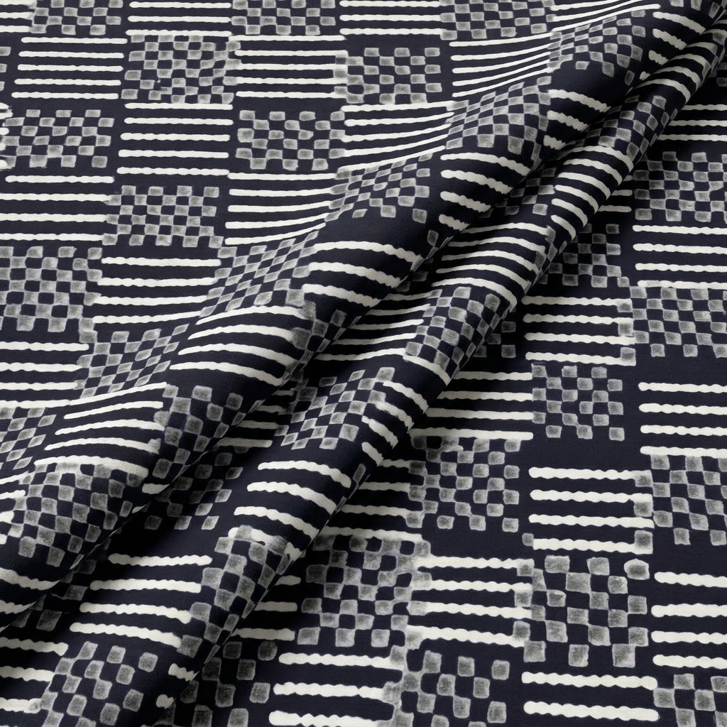 Folded Black Hand block Cotton Fabric