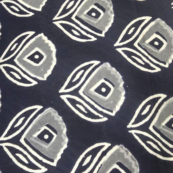 Black Hand Block Cotton Fabric, laid flat