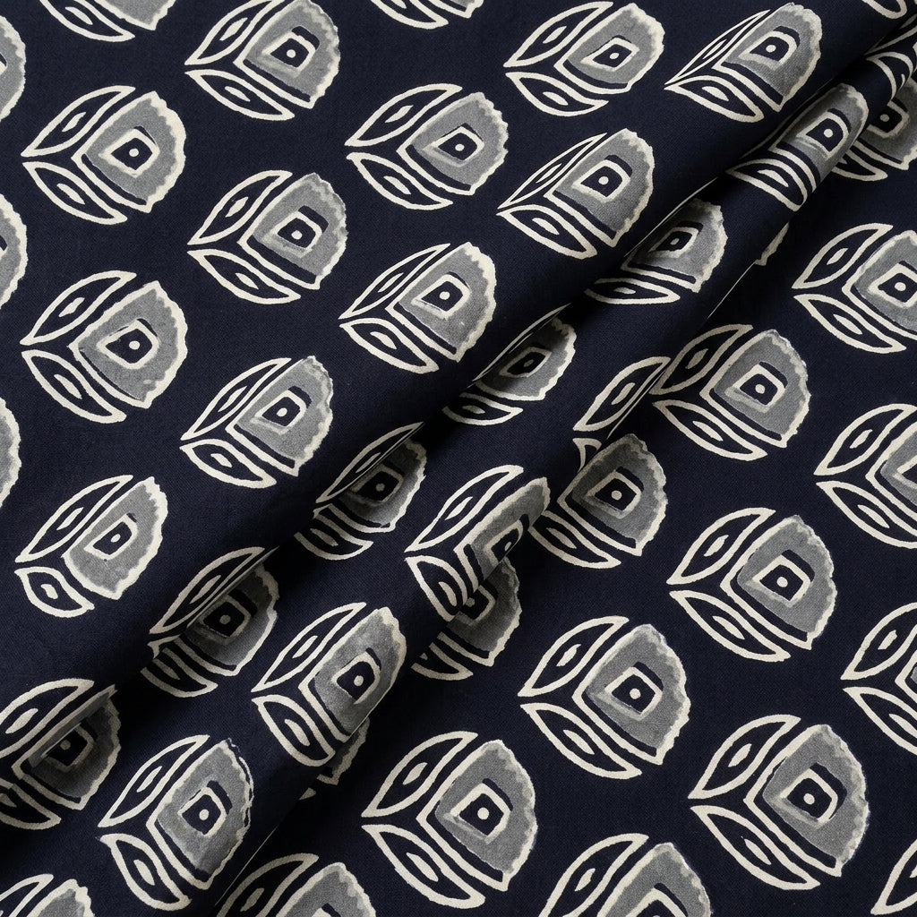 Folded Black Hand block Cotton Fabric