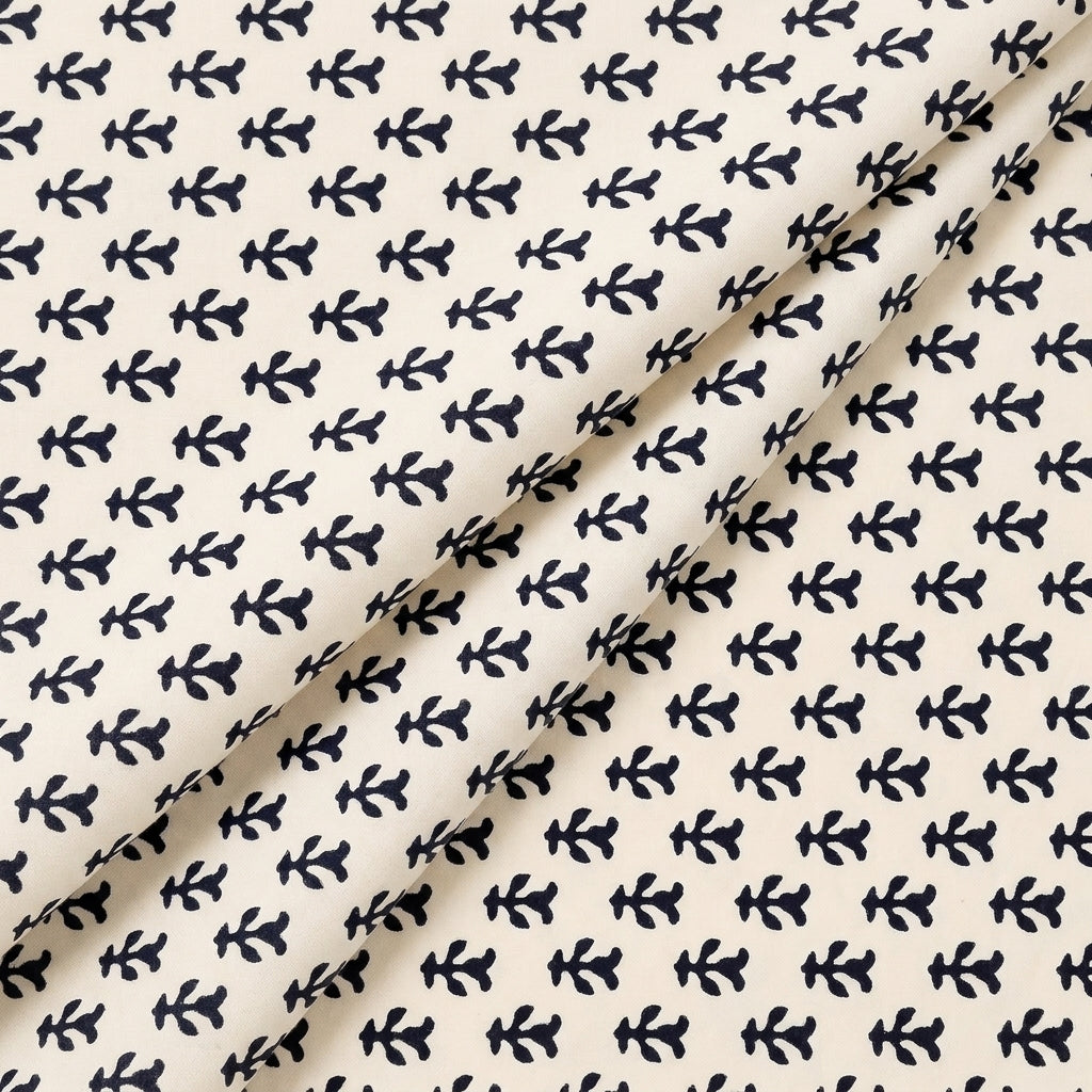 Folded White Hand block Cotton Fabric