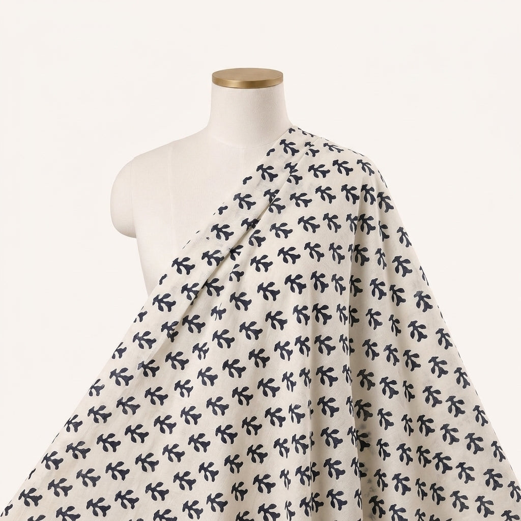 White Hand block Cotton Fabric Draped as a saree