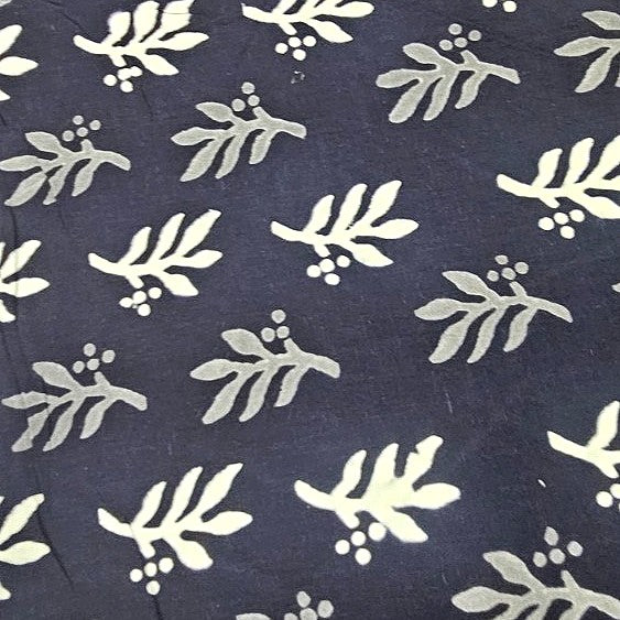 Black Hand block Cotton Fabric, laid flat