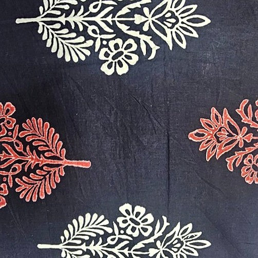 Black Hand block Cotton Fabric, laid flat