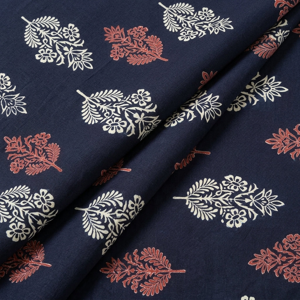 Black Hand block Cotton Fabric, folded