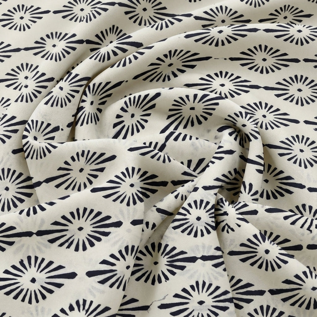 Swirled White Hand block Cotton Fabric Showing Drape