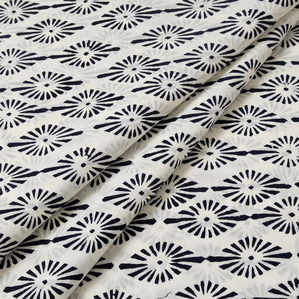 White Hand block Cotton Fabric, folded