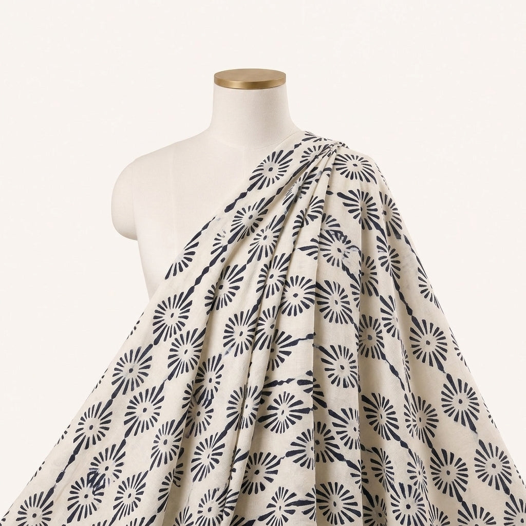 White Hand block Cotton Fabric Draped as a saree