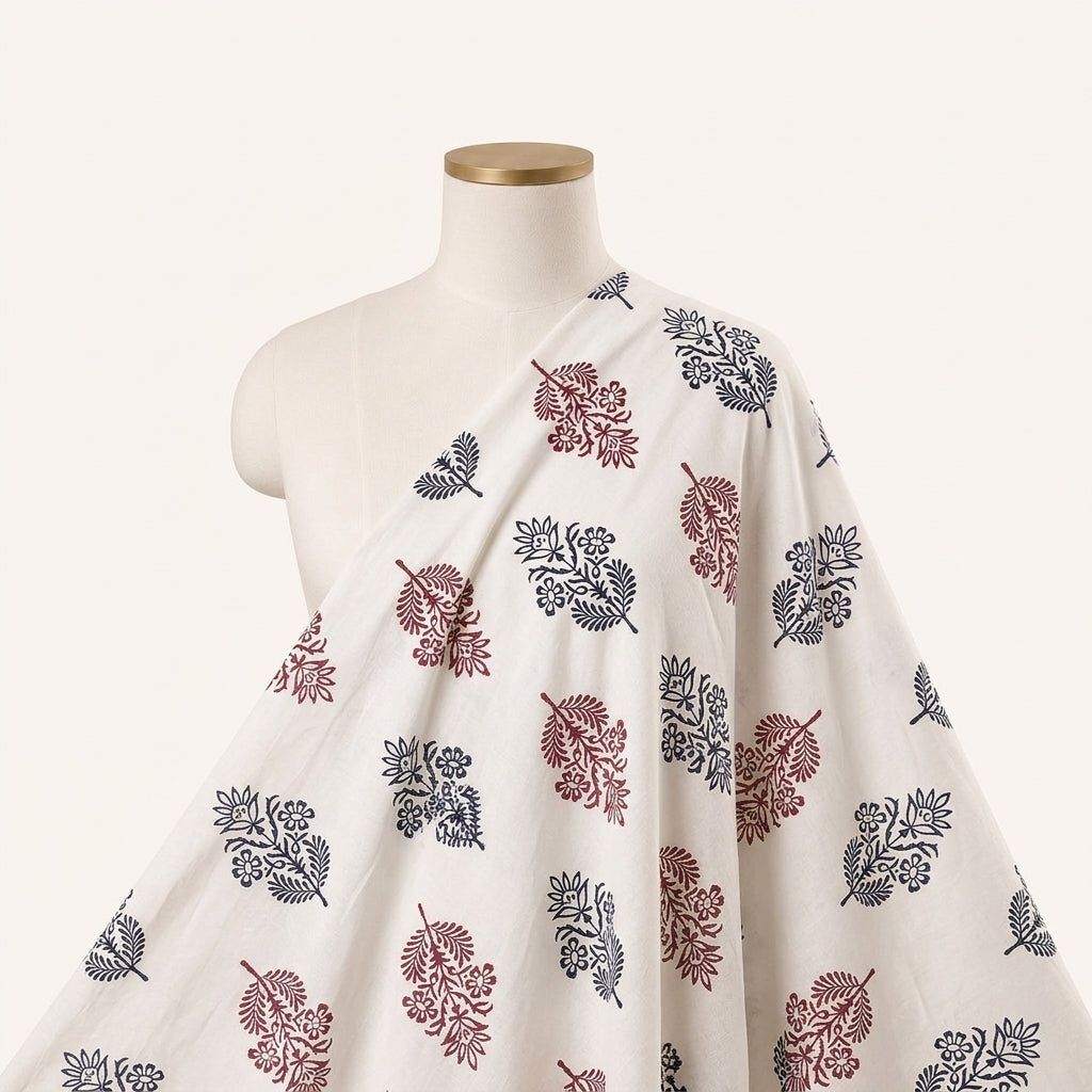 White Hand block Cotton Fabric Draped as a saree