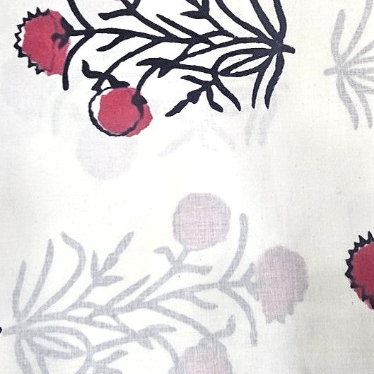White Hand block Cotton Fabric, laid flat